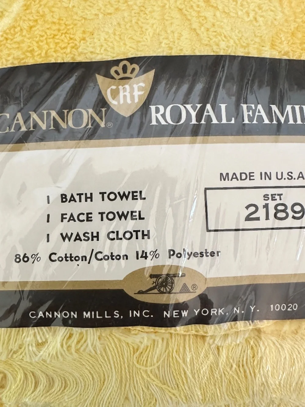 Vintage Cannon Royal Family 3pc Towel Set Yellow Floral Bath Face Hand Washcloth